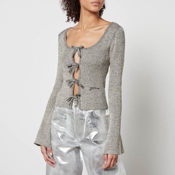 Ganni Metallic Ribbed-Knit Cardigan - M