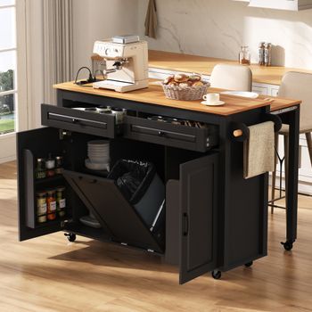 Isla De Cocina Con Ruedas Y Encimera Extensible, Mdf Negro, 120 × 40-75 × 92 Cm