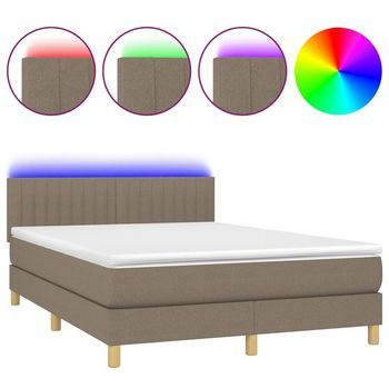 Cama Box Spring Colchón Y Luces Led Tela Gris Taupe 140x190 Cm Vidaxl
