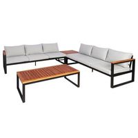 mobiliario de jardin sofas de exterior de 6 plazas con mesa de metal y cojines de madera de acacia gris claro 040008311