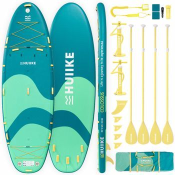 Tabla Paddle Surf Hinchable 4 Personas Con Accesorios, Huiike | Sup 15' Con 4 Remos, 2 Infladores, Quillas | Soporta 480 Kg, Verde