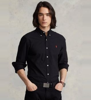 Polo Ralph Lauren para hombre. 710772288001 Camisa oxford Slim Fit teñida en prenda negro (XL), Casual, Algodón, Manga larga