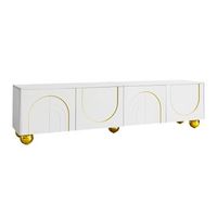 mueble tv blanco y dorado de 170 cm cuatro puertas y apertura a presion