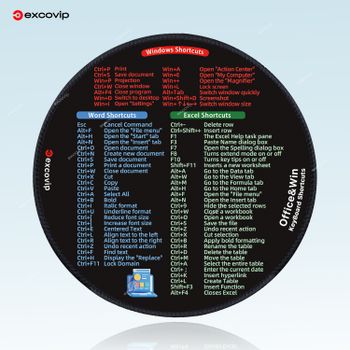 Alfombrilla de ratón EXCO Shortcuts para Excel Windows Office, alfombrilla de ratón redonda pequeña con borde cosido, Base de goma antideslizante para ordenador portátil y hogar