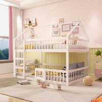 cama litera para ninos con escalera en madera maciza diseno loft blanco 140x200 cm