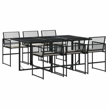 Set De Comedor De Jardín 7 Piezas | Mueble De Jardín Y Cojines Ratán Sintético Negro