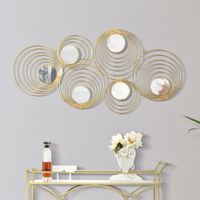 panel decorativo 3d de metal dorado y espejos 90x25x45 cm