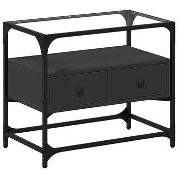 Mueble Tv Tablero Cristal Madera Ingeniería Negro 60x35x51 Cm Vidaxl