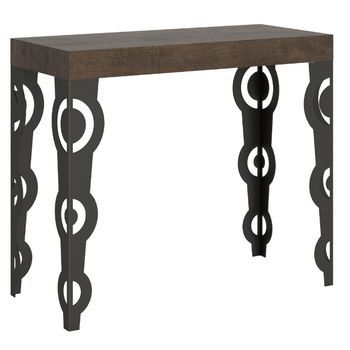 Consola Extensible Estilo Oriental Kazay 90x40/196 O 90x40/300 Cm-color Marrón-soporte 2 Pies-5 Alargaderas Gruesas