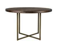 mesa de comedor redonda de madera de acacia y acero latonado