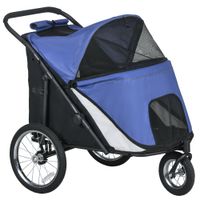 pawhut carrito para perros plegable con capota abatible cojin marco de acero azulnegro   aosom espana