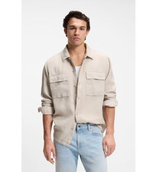 BOSS para hombre. 50558928 Camisa Locky 3 beige (S), Casual, Algodón, Manga larga