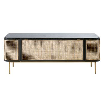 Mueble de TV con 3 puertas y rejilla de mimbre 140 cm