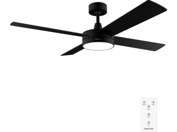 Ventilador de techo - Cecotec EnergySilence Aero 5200 Black Line Expert, 65 W, 52”, Luz LED, Mando, 3 velocidades y función Verano/Invierno, Negro