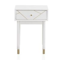 mesa de 1 cajon lacada en blanco con frente decorado en oro
