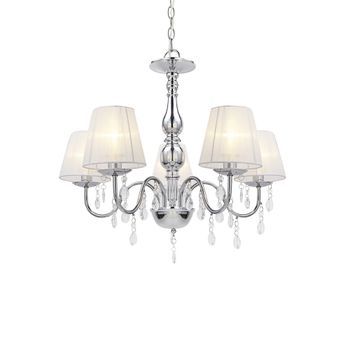[lux.pro]  Lámpara De Araña De Cristal - Blanca - E14 - Lámpara De Techo Moderna - 5 Brazos  - Cromo