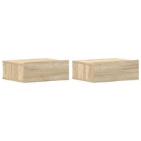 pack 2 uds mesitas de noche mesilla flotantes contrachapada roble 40x30x15cm