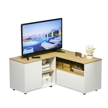 Mueble TV Esquina Madera ZMH 40 Pulgadas Madera Clara Y Blanco