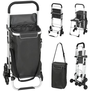 HOMCOM Carro de la Compra Bolsa Oxford 40 L Diseño de 3 Ruedas Marco de Aluminio Asiento Gris Oscuro   Aosom España