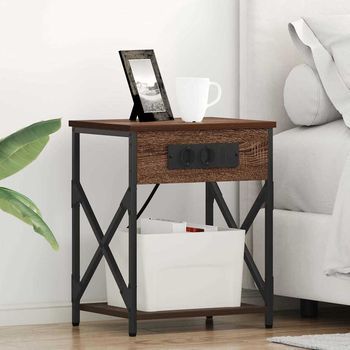 Mesita De Noche 2 Uds - Mueble De Dormitorio - Madera Y Acero - Roble Marrón (41x31x51cm)