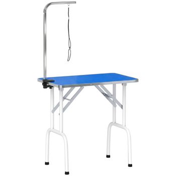 PawHut Mesa de Peluquería Canina Plegable con Encimera Antideslizante Brazo Ajustable 81x48,5x80 cm Azul