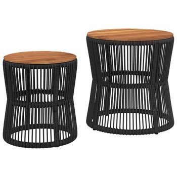 2 Uds Mesas Auxiliares Jardín，mesa Para Exteriores，mesa De Patio Superficie De Madera Ratán Negro