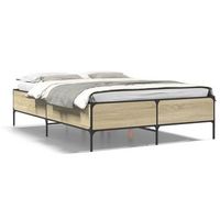 cama matrimonial  cama para adultos  estructura cama madera ingenieria metal roble sonoma 150x200 cm