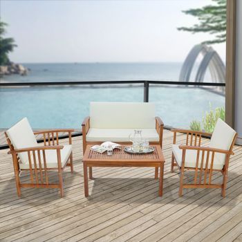 Conjunto De Muebles De Jardín Brissogne 4 Piezas Acacia - Efecto Madera/beige Certificación Fsc® [en.casa]