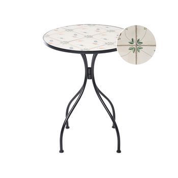 Mesa De Balcón Jardín De Metal Estilo Hierro Forjado Con Tablero De Mosaico Cerámico Negro Carona
