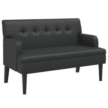 Banco Con Respaldo Cuero Sintético Negro 112x65,5x75 Cm