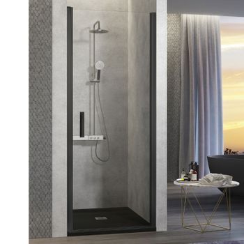 Puerta Abatible De Ducha Nardi Negro Mate  60-64 Cm