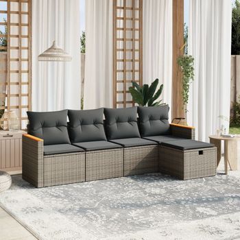 Conjunto De Sofás Jardín Con Cojines 5 Uds | Mueble Jardin Mesa Y Sillas Ratán Sintético Gris Cfw691790