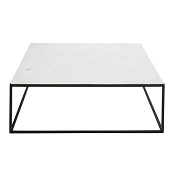 Mesa de centro cuadrada de mármol blanco y metal negro L.100 cm