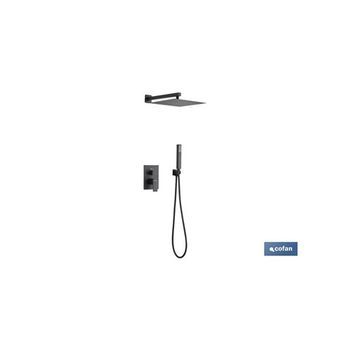 Conjunto De Ducha Empotrada Cuadrada Monomando Con Rociador De 2 Funciones Color Negro Mate