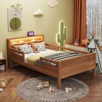 sweiko cama madera 90x200 cm usb type-c luz led cabecero almacenamiento infantil individual multifuncional pino
