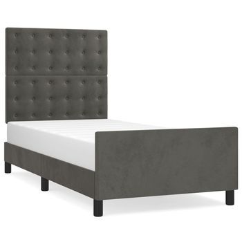 Estructura Cama Con Cabecero Terciopelo Gris Oscuro 100x200 Cm