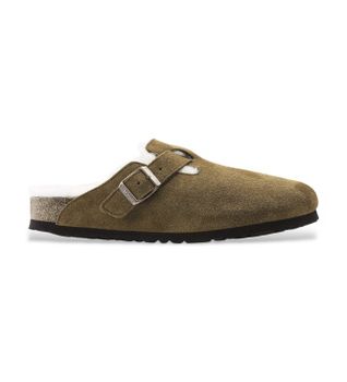 Birkenstock para mujer. 1001141 Zuecos de Piel Boston con Lana de borrego (Ajuste Estrecho) marrón (41), Plano, Ninguno, Casual