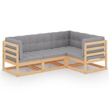 Muebles De Jardín 4 Piezas | Mobiliario De Jardín Con Cojines De Madera De Pino Maciza