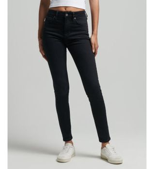 Superdry para mujer. W7010796A Jeans pitillo de talle alto de algodón orgánico negro (27/30), Casual, Denim, Poliéster, Sostenible