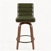 set de 2 taburetes de bar giratorios 360 con respaldo ergonomico cuero pu y madera verde