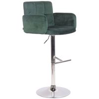 taburete de bar giratorio de terciopelo verde y metal cromado con reposabrazos reposapies y respaldo tdb10643