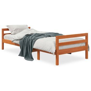 Cama Para Adultos | Estructura De Cama Madera Maciza De Pino Marrón Cera 75x190 Cm