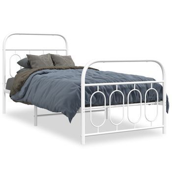 Cama Individual | Cama Para Adulto | Estructura Cama Sin Colchón Con Estribo Metal Blanco 90x200 Cm