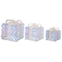 conjunto de 3 decoraciones regalos de navidad con lazos luces led blancas calidas acabado brillante para interior multicolor hallangen