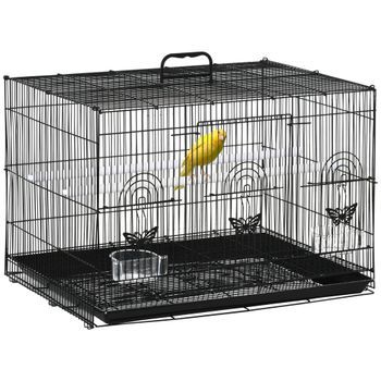 PawHut Jaula para Pájaros 60x41x41 cm Pajarera de Metal con Comederos 2 Perchas 3 Puertas y Asa de Transporte Pájaros Pequeños Negro   Aosom España