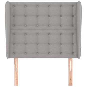 Cabecero Cama Mueble De Dormitorio Con Orejas De Tela Claro 103 X 23 X 118/128 Cm Gris M02_0003199