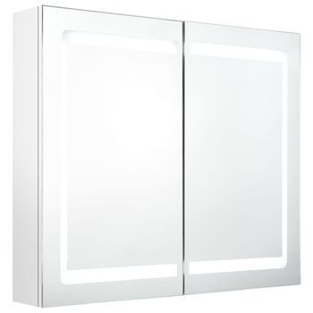 Armario De Baño | Mueble De Baño Con Espejo Led Blanco Brillante 80x12x68 Cm