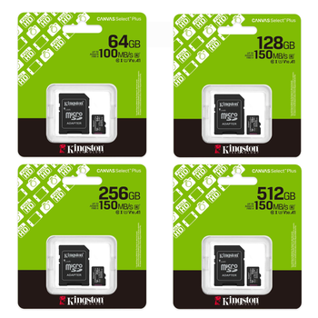 Kingston CANVAS Select Plus SDCS3 Gen3 100MB/s A1 | Tarjeta de Memoria Micro SDXC SD MicroSDXC 64GB / 128GB / 256GB / 512GB / 1TB | Desde 100 MB/s Hasta 150 MB/s, Incluye Adaptador | Para Smartphone