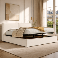 cama doble tapizada de 180 x 200 cm con arcon hidraulico somier y lino beige