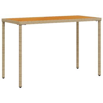 Mesa De Jardín | Mesa De Exterior Superficie De Madera Ratán Pe Beige 115x54x74 Cm
